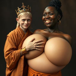 A young, malnourished 25-year-old blonde woman, very short with bright blue eyes, dressed in a long, fully closed Buddhist robe