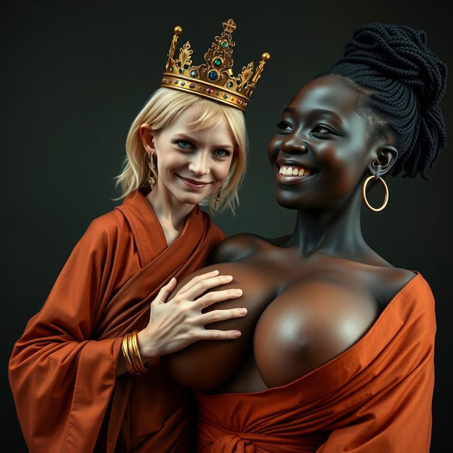 A young, malnourished 25-year-old blonde woman, very short with bright blue eyes, dressed in a long, fully closed Buddhist robe