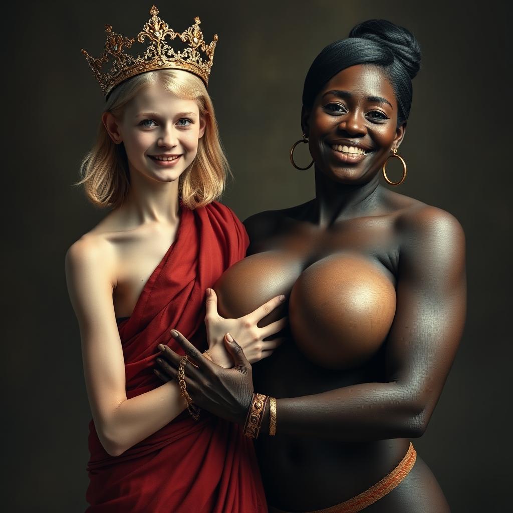 A young, malnourished 25-year-old blonde woman, very short with bright blue eyes, dressed in a long, fully closed Buddhist robe