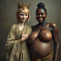 A young, malnourished 25-year-old blonde woman, very short with striking blue eyes, dressed in a long, fully closed Buddhist robe