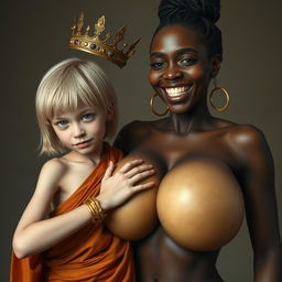 A young, malnourished 25-year-old blonde woman, very short with bright blue eyes, dressed in a long, fully closed Buddhist robe