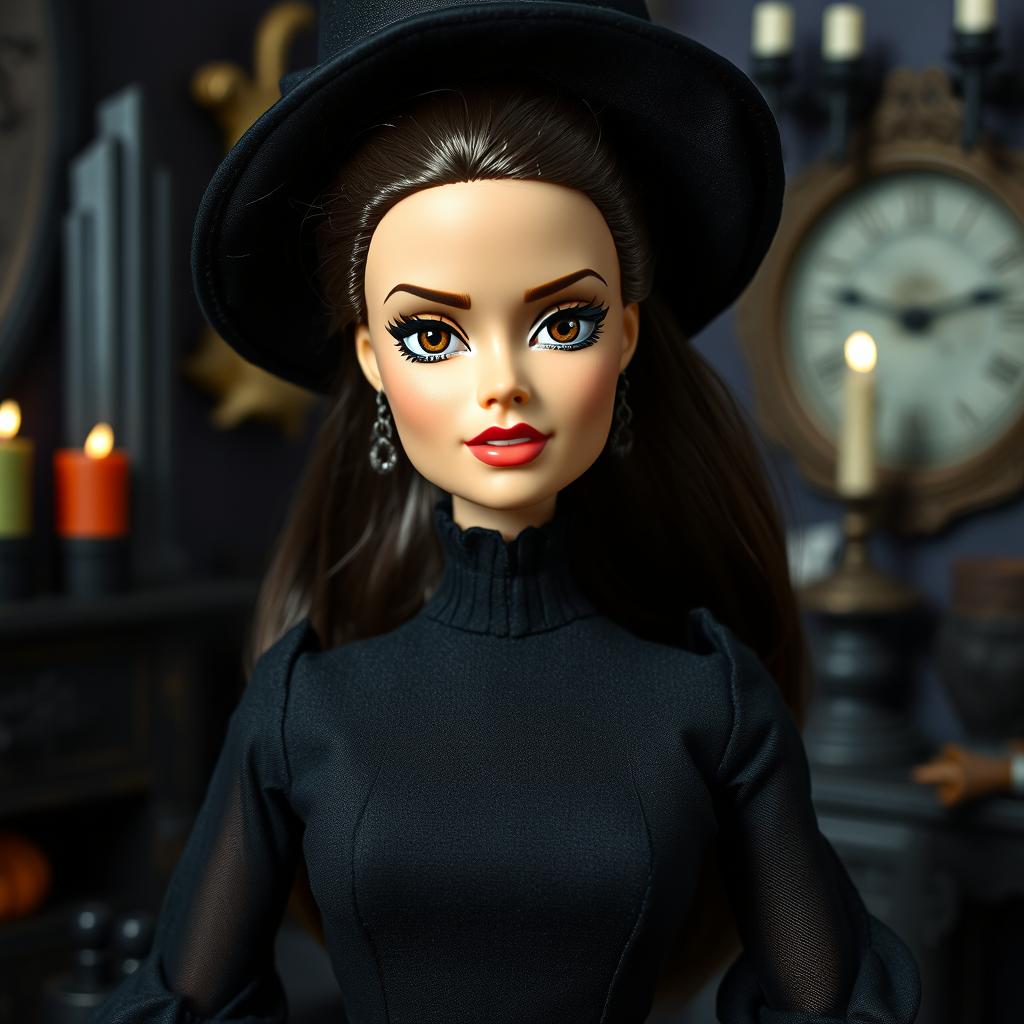 A Barbie doll dressed in black, embodying an expression of discomfort, disapproval, and a sense of 'red alert' masked by diplomacy
