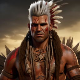 Realistic version of Vaas Montenegro from Far Cry 3, standing imposingly. Enhanced with life-like details, his Mohawk hairstyle and war paint stand out and his smirk appears menacingly real.