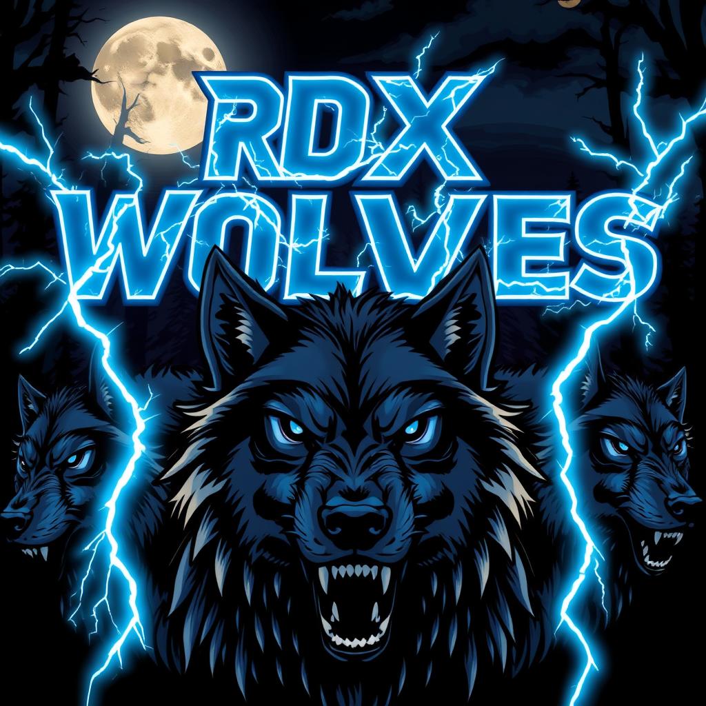 A dynamic and powerful illustration featuring a group of fierce wolves, their heads positioned prominently in the foreground
