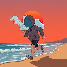 A lo-fi anime style illustration of a teenage boy figure wearing a hoodie that fully covers his head, with a thick cloud of white smoke billowing from where his head would be