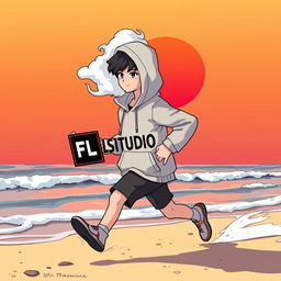 A lo-fi anime style illustration of a teenage boy figure wearing a hoodie that fully covers his head, with a thick cloud of white smoke billowing from where his head would be
