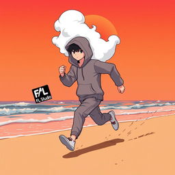 A lo-fi anime style illustration of a teenage boy figure wearing a hoodie that fully covers his head, with a thick cloud of white smoke billowing from where his head would be