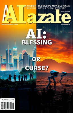 A magazine cover that captures the theme of AI as either a blessing or a curse
