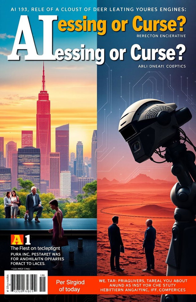 A magazine cover that captures the theme of AI as either a blessing or a curse