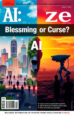 A magazine cover that captures the theme of AI as either a blessing or a curse