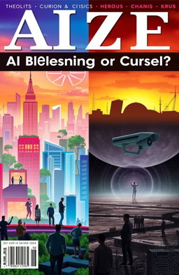 A magazine cover that captures the theme of AI as either a blessing or a curse