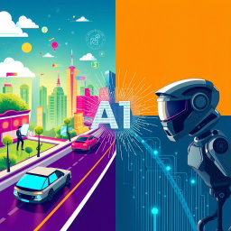 An A4 wallpaper design that visually represents the theme of whether AI is a blessing or a curse