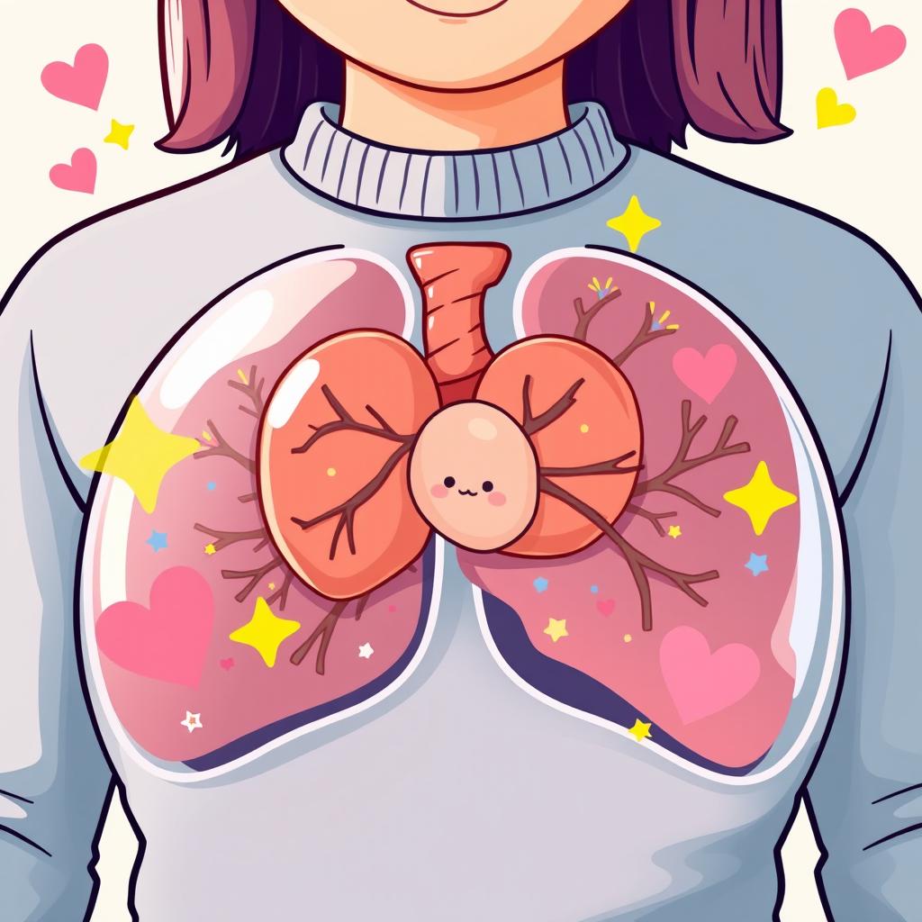 A charming and cute illustration of a thymus gland, artistically rendered in a vibrant, cartoonish style