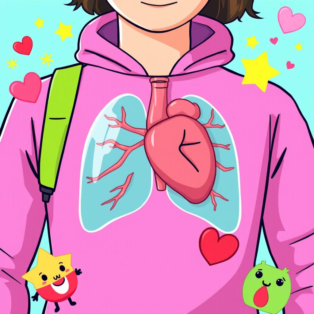 A charming and cute illustration of a thymus gland, designed in a bright and playful cartoon style