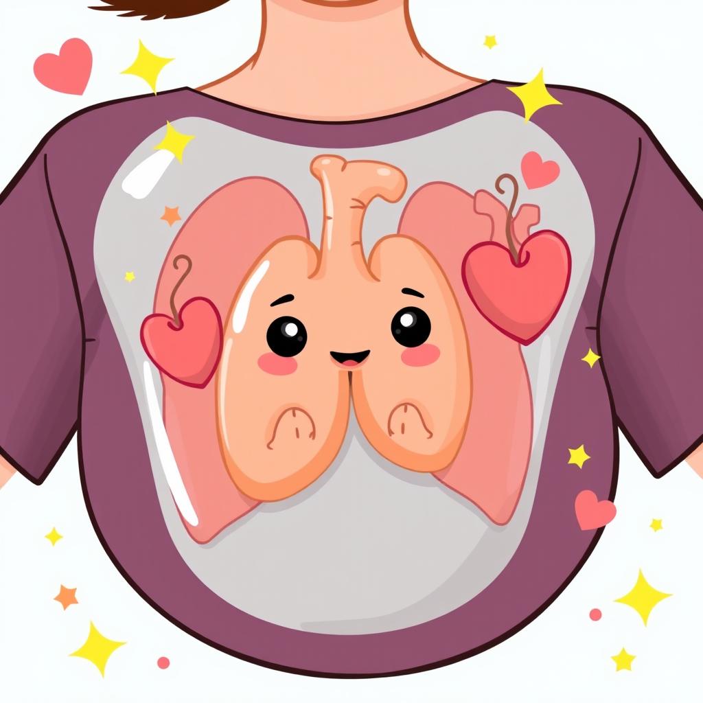 A delightful and cute illustration of a thymus gland, artistically rendered inside a teenager's chest