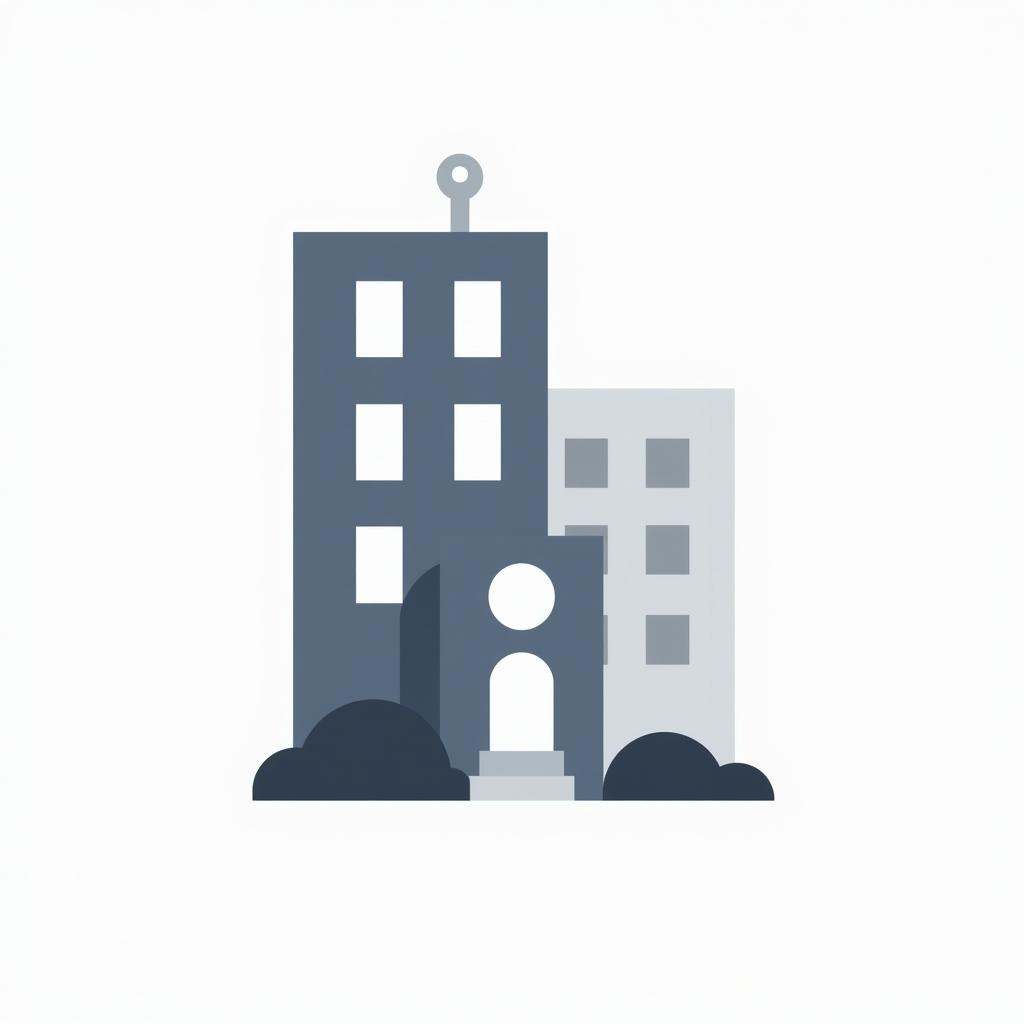 A simple and professional icon for property management software set against a white background