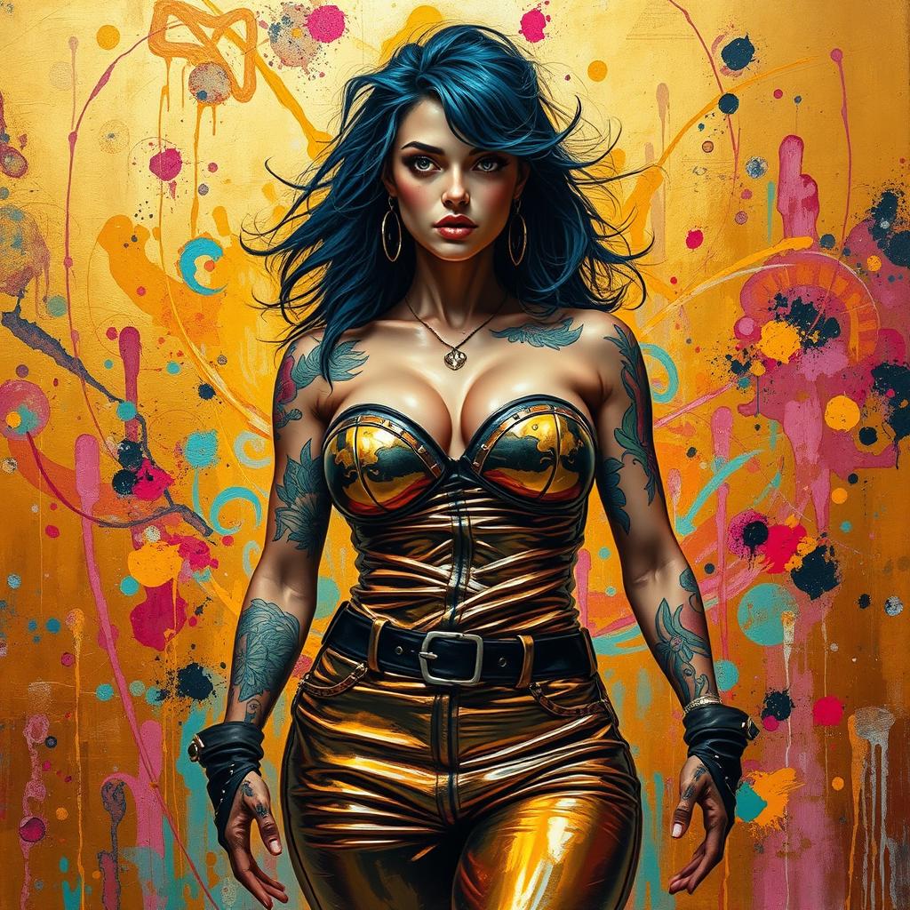 A vibrant and abstract painting inspired by Jackson Pollock, featuring swirling shades of gold, creating a dream-like and chaotic atmosphere reminiscent of a feverish vision