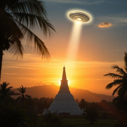 A captivating scene near the Ruwanweli Maha Seya, with a mysterious object glowing in the sky
