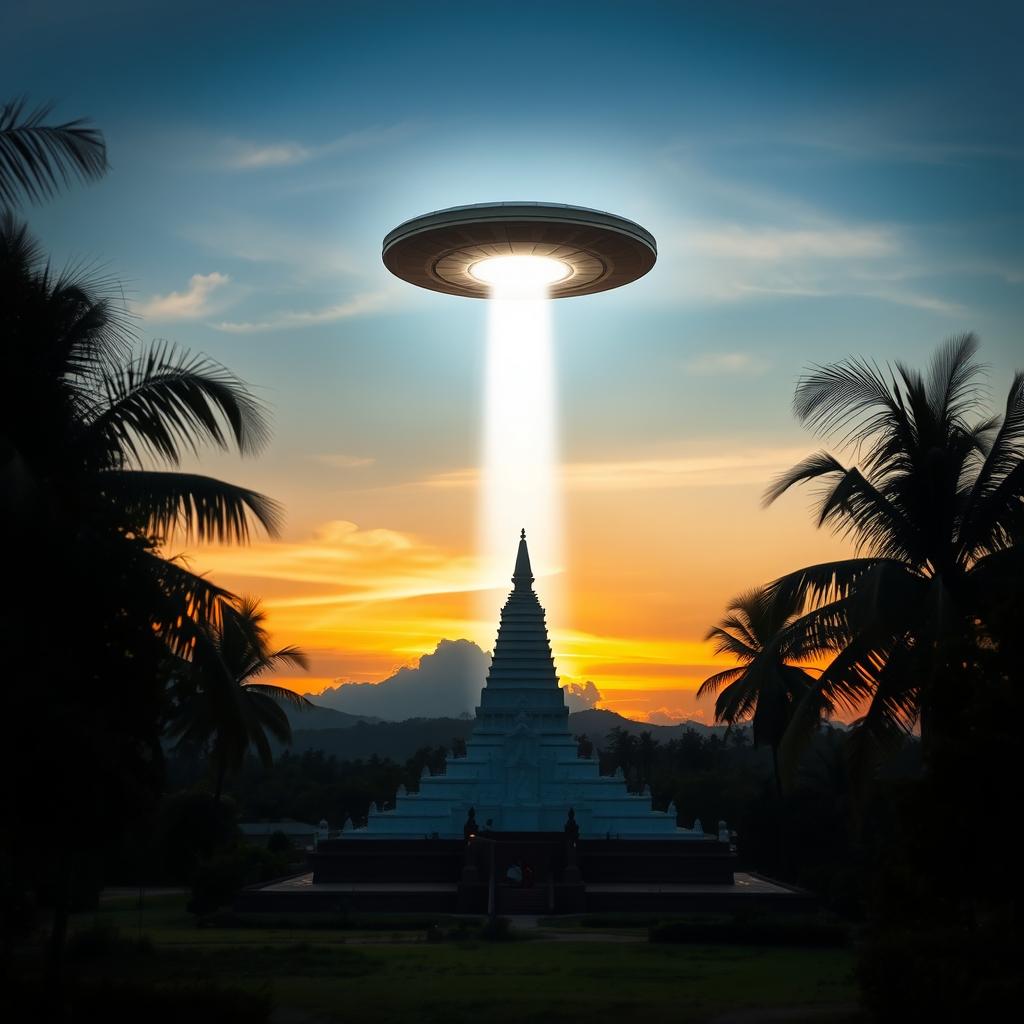 A captivating scene near the Ruwanweli Maha Seya, with a mysterious object glowing in the sky