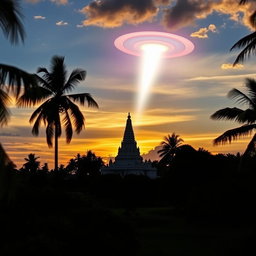 A captivating scene near the Ruwanweli Maha Seya, with a mysterious object glowing in the sky
