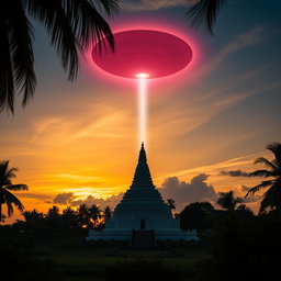 A captivating scene near the Ruwanweli Maha Seya, with a mysterious object glowing in the sky