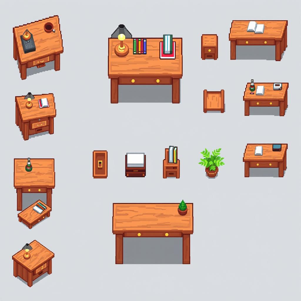 A spritesheet featuring a pixel art design of a bedroom table (mesa de habitacion)