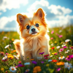 A most adorable and attractive dog, featuring a fluffy golden coat, big sparkling blue eyes, and a playful expression