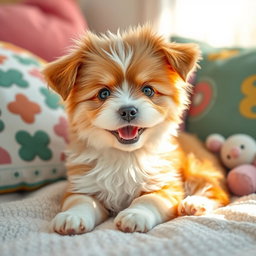 An image of the cutest and most attractive dog ever, showcasing fluffy fur in a unique mix of golden, white, and light brown hues