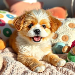 An image of the cutest and most attractive dog ever, showcasing fluffy fur in a unique mix of golden, white, and light brown hues