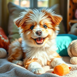 An image of the cutest and most attractive dog ever, showcasing fluffy fur in a unique mix of golden, white, and light brown hues