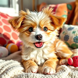 An image of the cutest and most attractive dog ever, showcasing fluffy fur in a unique mix of golden, white, and light brown hues
