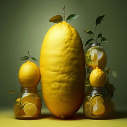 A surrealistic image of a series of nested boxes, starting from a tiniest one and progressively getting bigger, with the outermost container being a large and vibrant lemon.