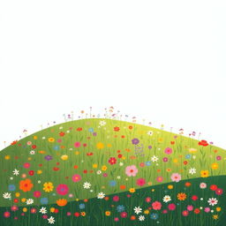 In spring, one side of a hill is covered with a stunning array of wildflowers in full bloom, showcasing a beautiful and vibrant landscape