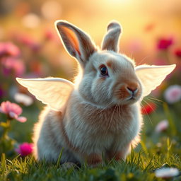 A beautiful, serene image of a rabbit with soft, fluffy fur, gazing gently into the distance
