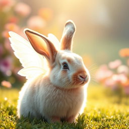 A beautiful, serene image of a rabbit with soft, fluffy fur, gazing gently into the distance
