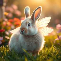 A beautiful, serene image of a rabbit with soft, fluffy fur, gazing gently into the distance