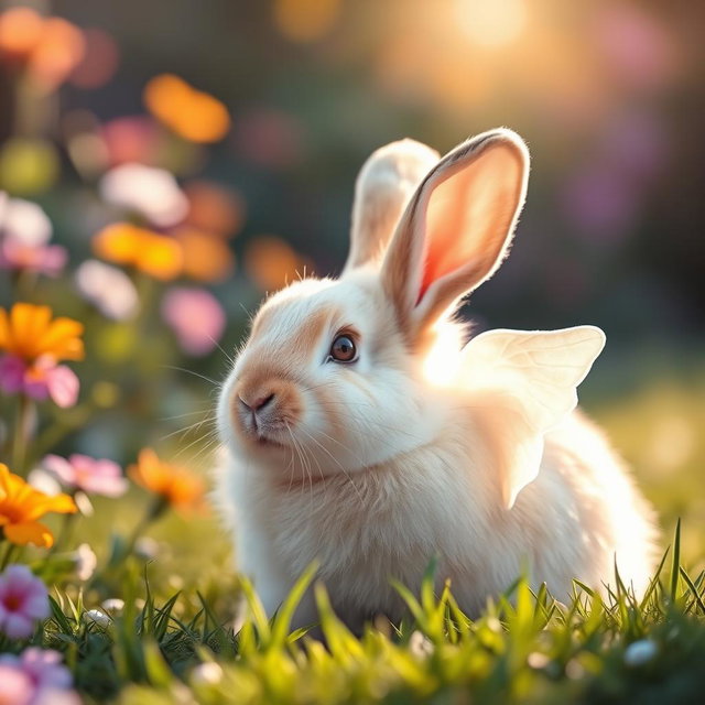 A beautiful, serene image of a rabbit with soft, fluffy fur, gazing gently into the distance