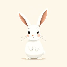 A cute little white rabbit stands adorably still, its big ears perked up and eyes wide with wonder