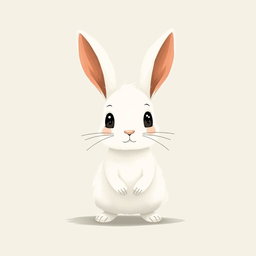 A cute little white rabbit stands adorably still, its big ears perked up and eyes wide with wonder