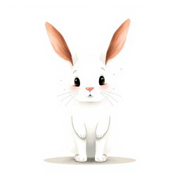 A cute little white rabbit stands adorably still, its big ears perked up and eyes wide with wonder