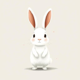 A cute little white rabbit stands adorably still, its big ears perked up and eyes wide with wonder