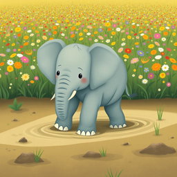 A cute, friendly elephant is seen walking through a marshy area, its large feet gently squishing in the soft, muddy ground
