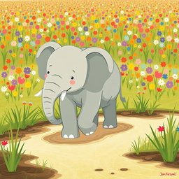 A cute, friendly elephant is seen walking through a marshy area, its large feet gently squishing in the soft, muddy ground