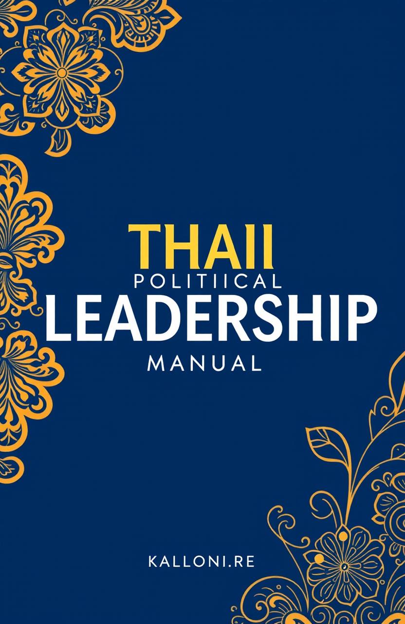 A visually striking cover for a Thai political leadership manual, blending traditional Thai elements with modern design features
