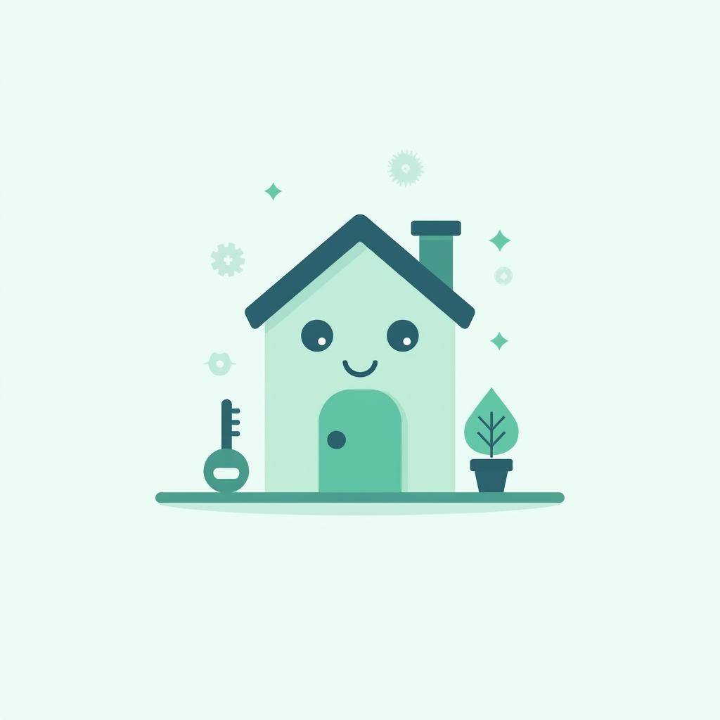 A simple yet elegant icon for property management software, featuring a stylized house with a friendly smile