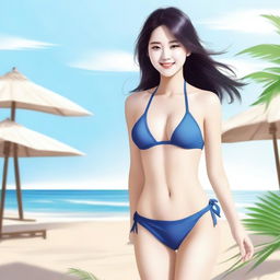 This high-quality digital art showcases a stunning Korean woman in a tasteful bikini