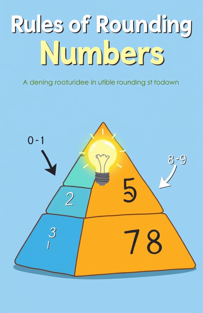 An educational cover illustration for the rules of rounding numbers featuring a pyramid structure