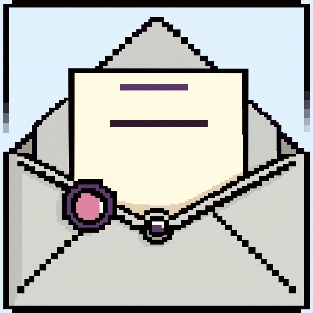A 16x16 pixel art representation of a letter inside an envelope