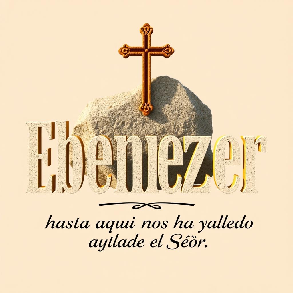 A stylized depiction of the word 'Ebenezer' prominently displayed in an artistic font