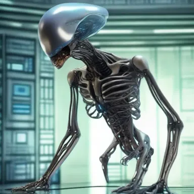 In the science fiction novel, the scientist uses futuristic technology to anatomize alien species.